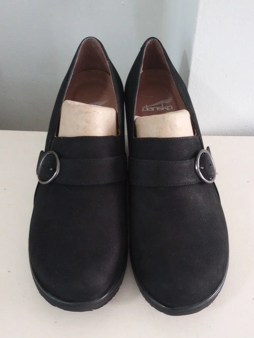 Dansko Clio Nubuck  Black Suede Wedge Loafers with Silver Buckle EU 40